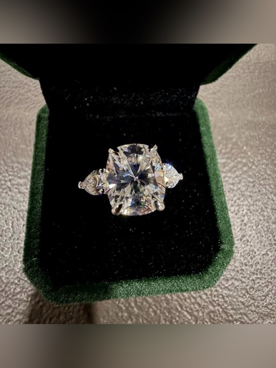 Jewelry - 6 CTW 3 Stone Cushion Cut Moissanite Ring D VVS1 925 Silver 14K Gold GRA